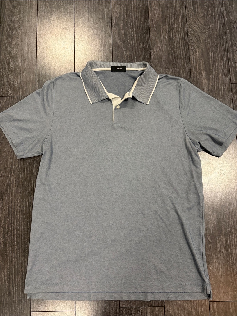 Theory Men's Sky Blue Polo with White Contrast Trim Size Medium